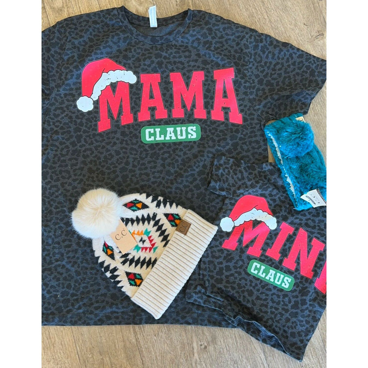 Leopard Christmas Santa mama and Mini tees