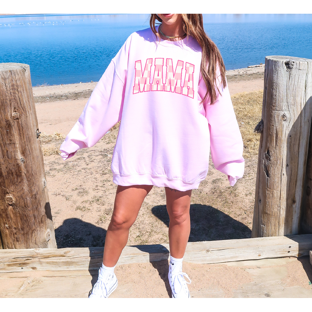 Mama pink check tee or sweatshirt