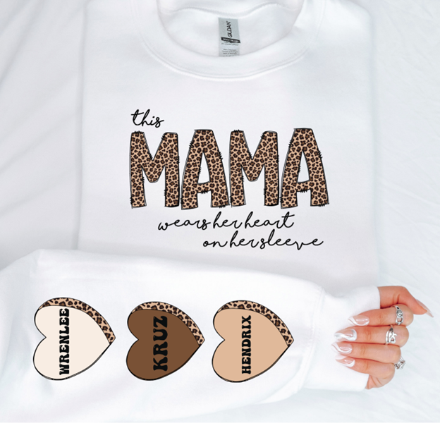 This Mama/ Auntie ( or custom) wears her heart on her sleeve leopard