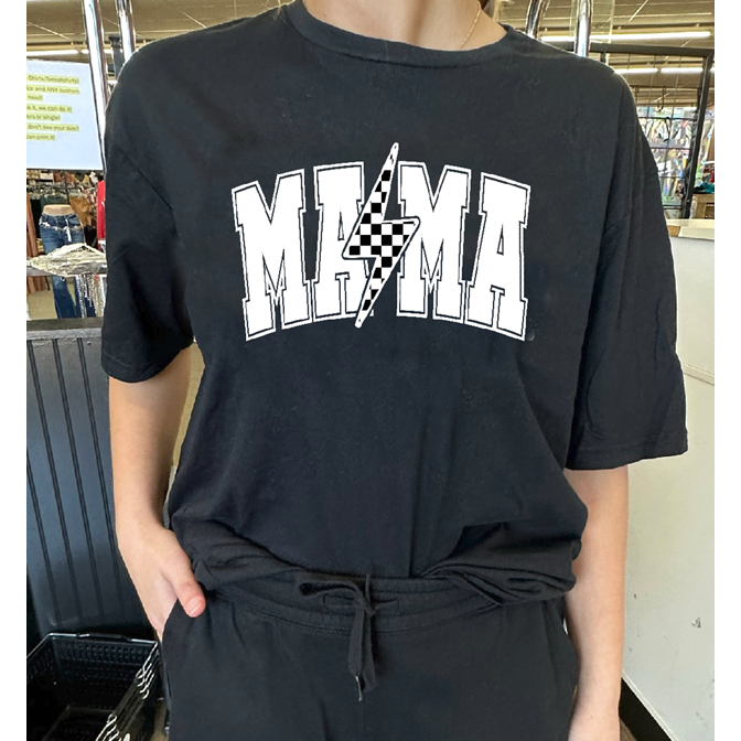 Mama Checkered Bolt Tee or sweatshirt