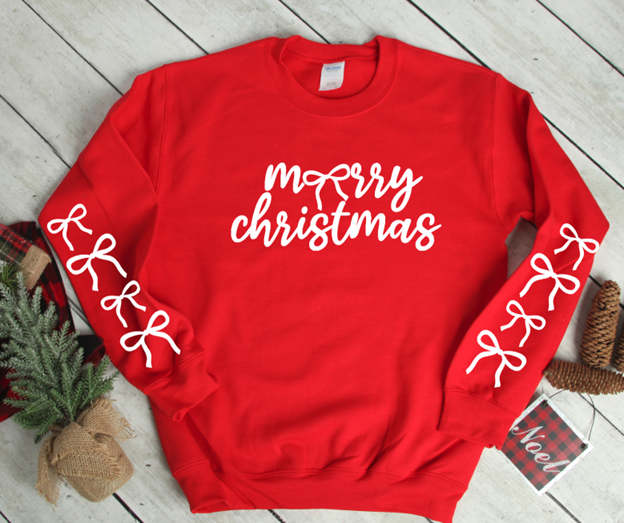 Bow Merry Christmas with Sleeve Bows long sleeve or sweatshirt