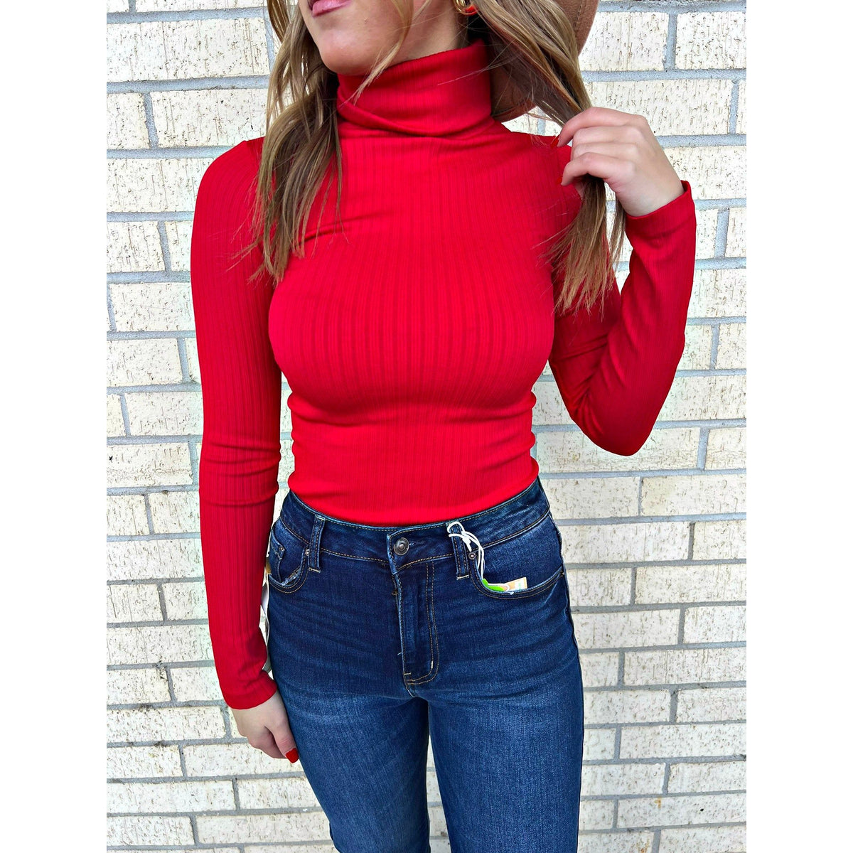 andi Red Turtle Neck Top