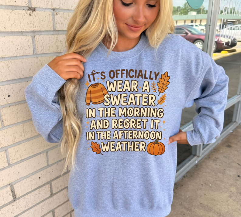 wear a sweater in the morning regret it tee or sweatshirt