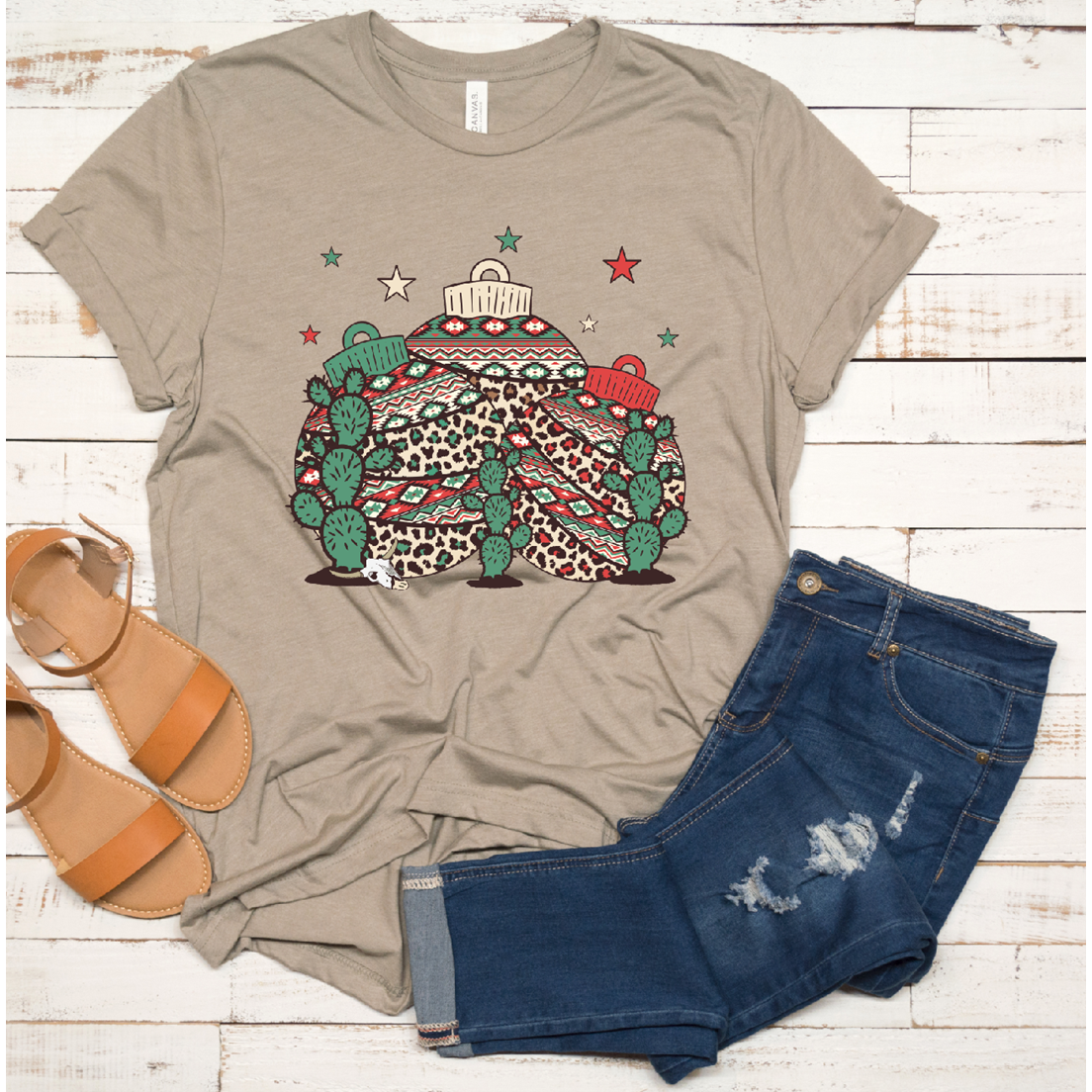 Ornament leopard Western Cactus Christmas Tee or Sweatshirt