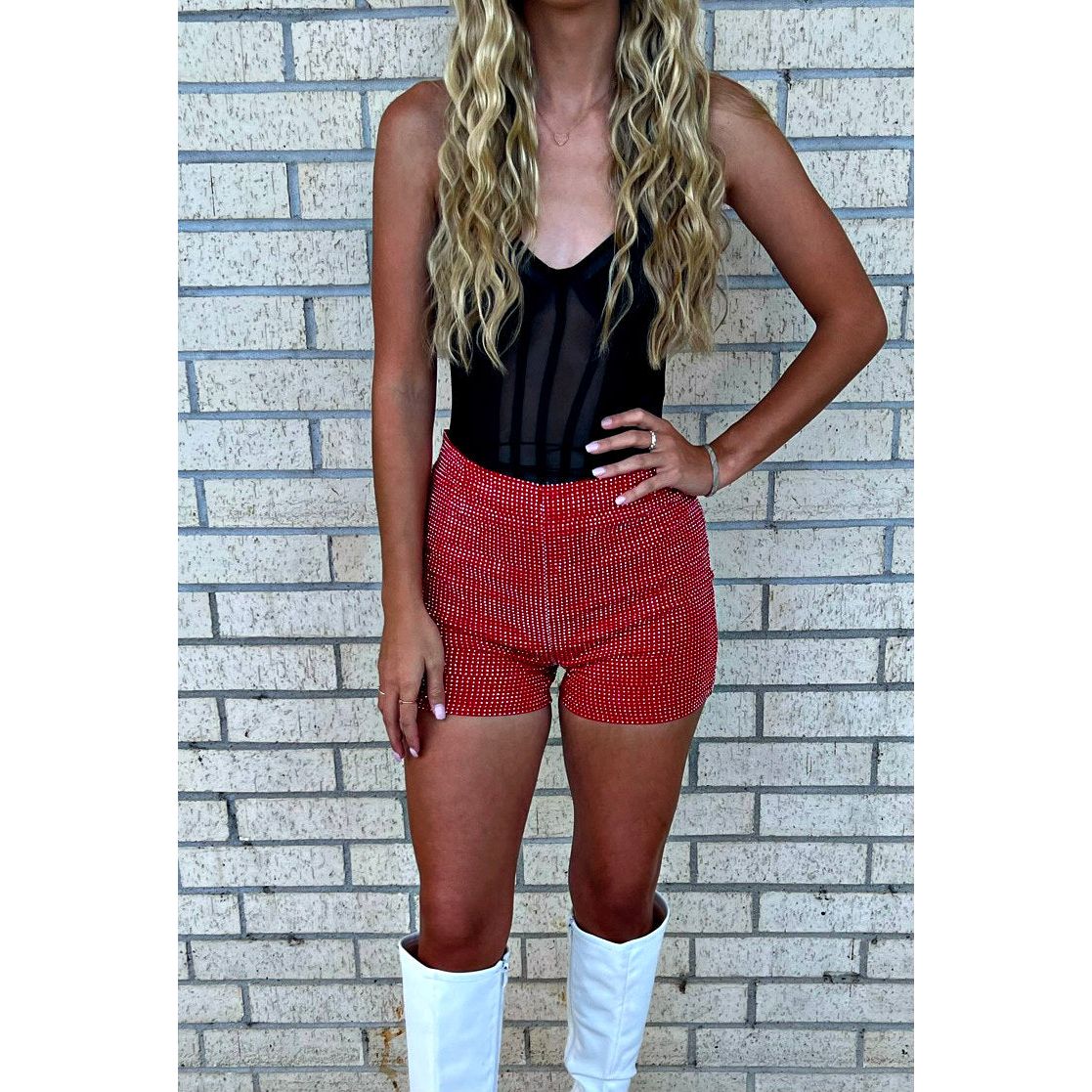 Red Rhinestone Shorts