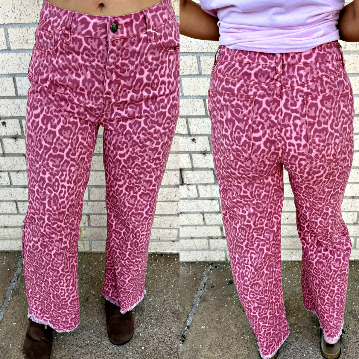 Pink leopard denim jeans