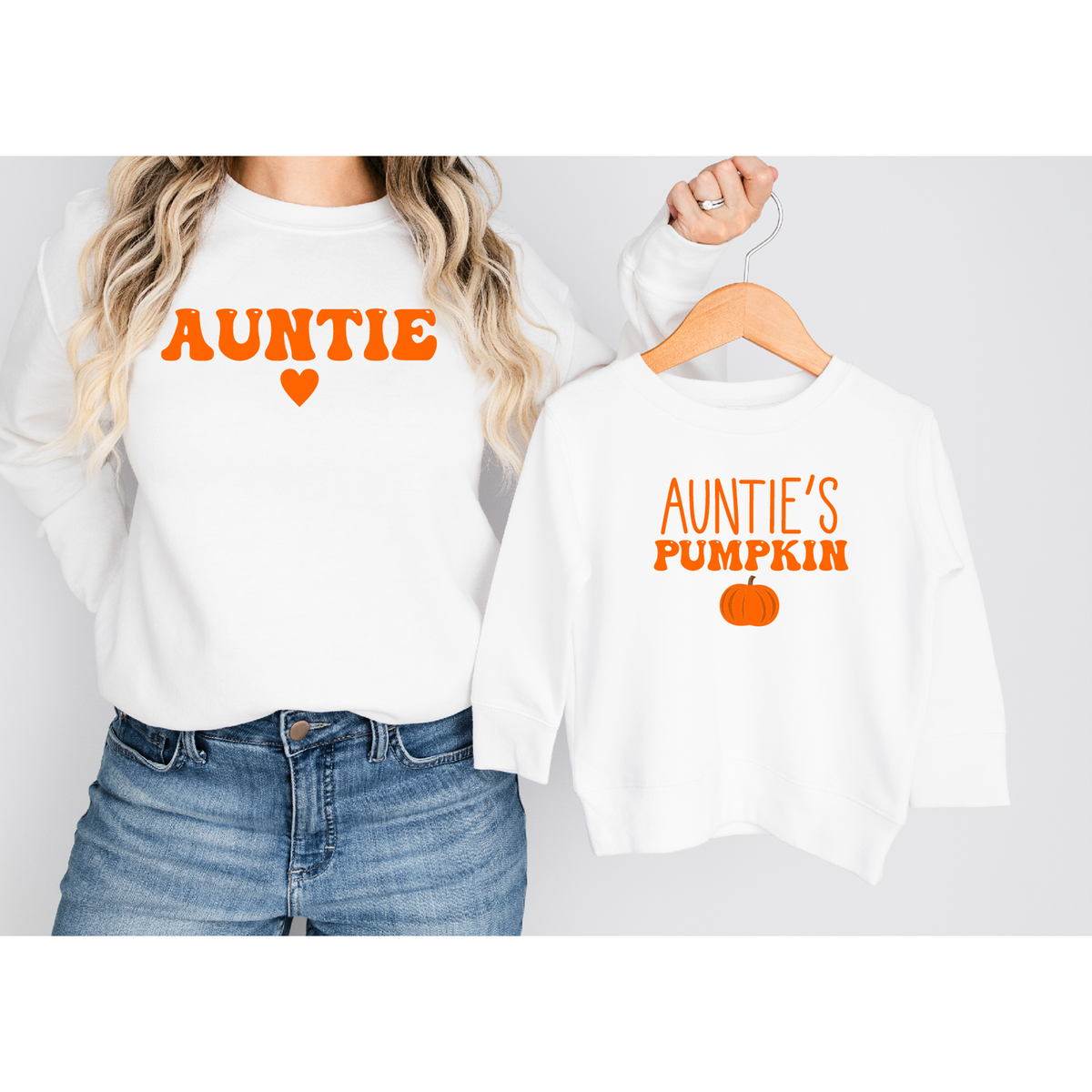 Auntie,Mama or Auntie&#39;s Pumpkin sweatshirt (adult infant, toddler, kids) black or white
