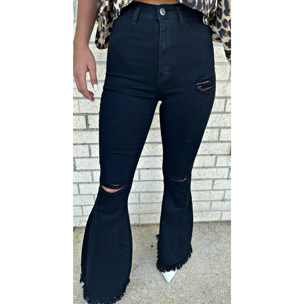 Black Tilly Frayed Flare Jeans