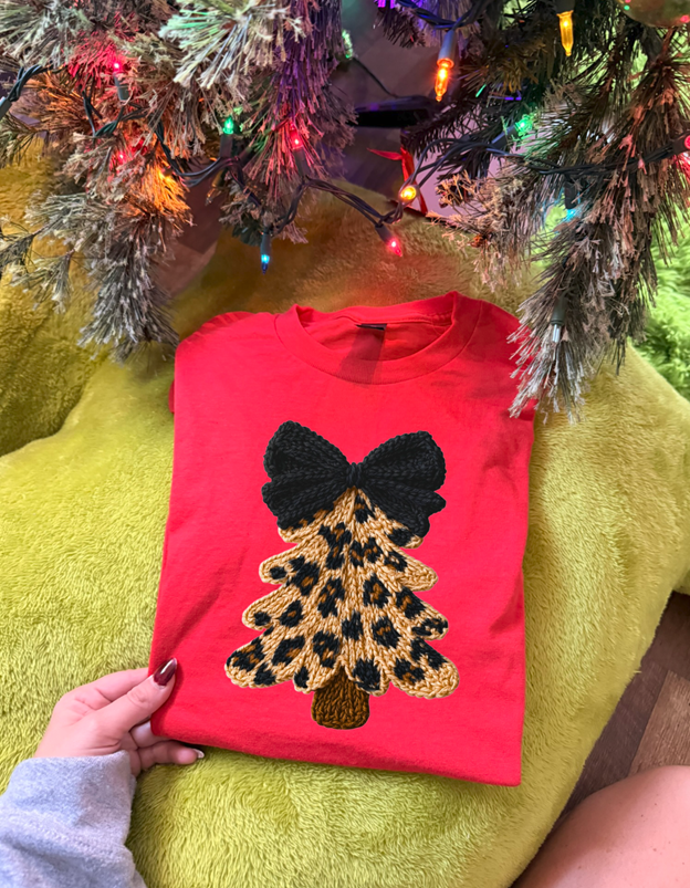 Christmas Tree Leopard Faux  tee or sweatshirt