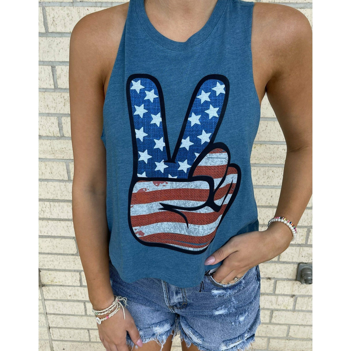 Peace Sign Flag Crop Tank 4th of july