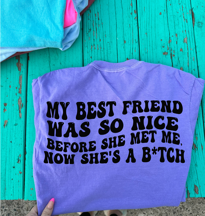 my Bestie was so NICE before she met me tee or sweatshirt