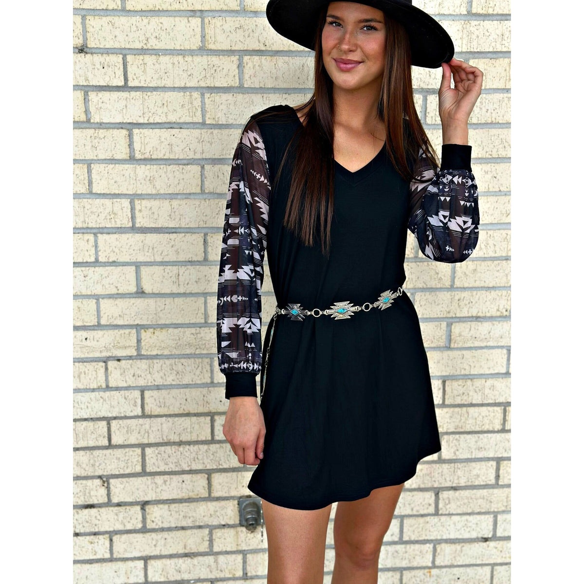 Black Aztec Sleeve Dress