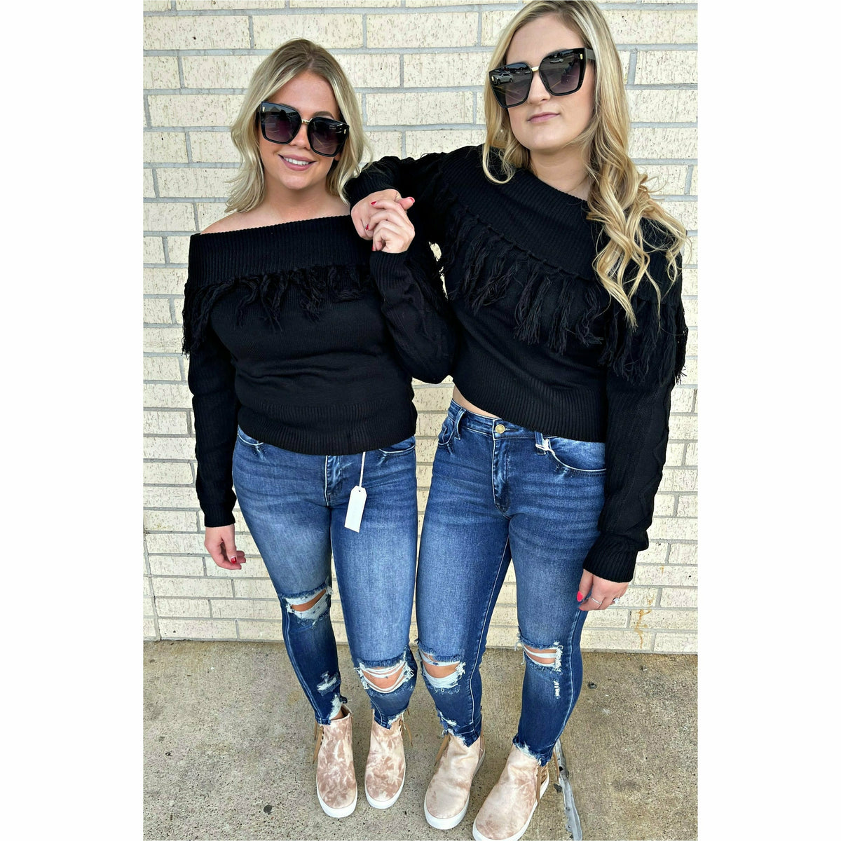 Camillla Black Fringe Sweater Top