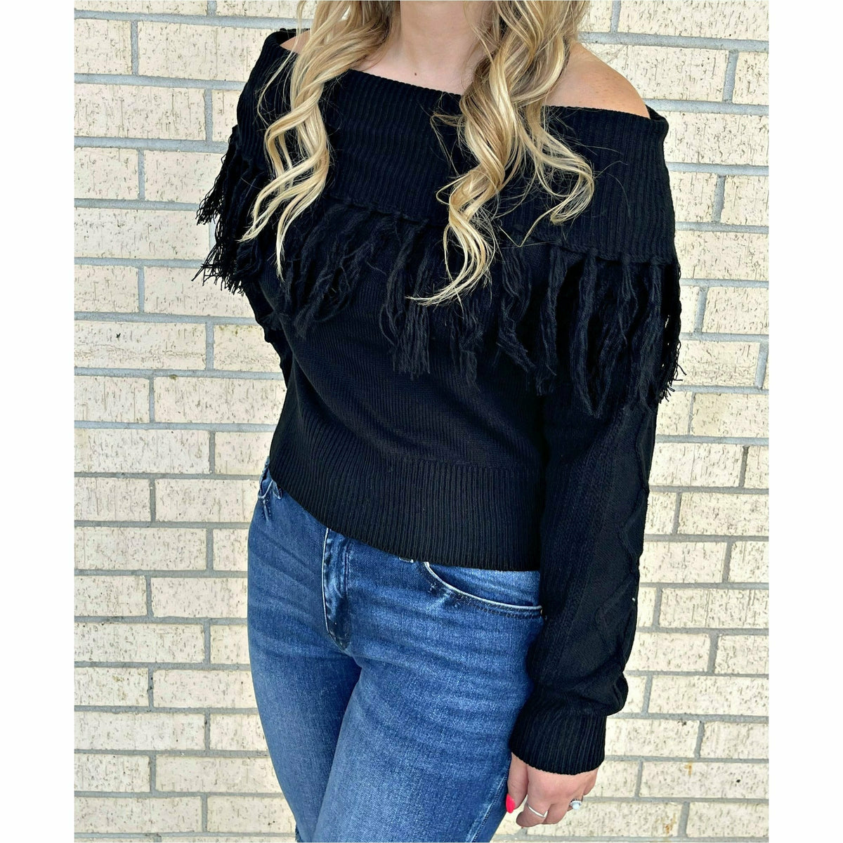 Camillla Black Fringe Sweater Top