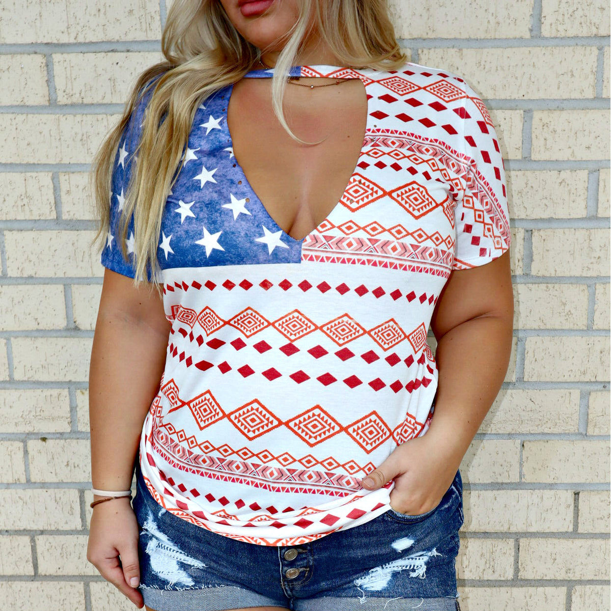 Aztec Flag choker Neck Top