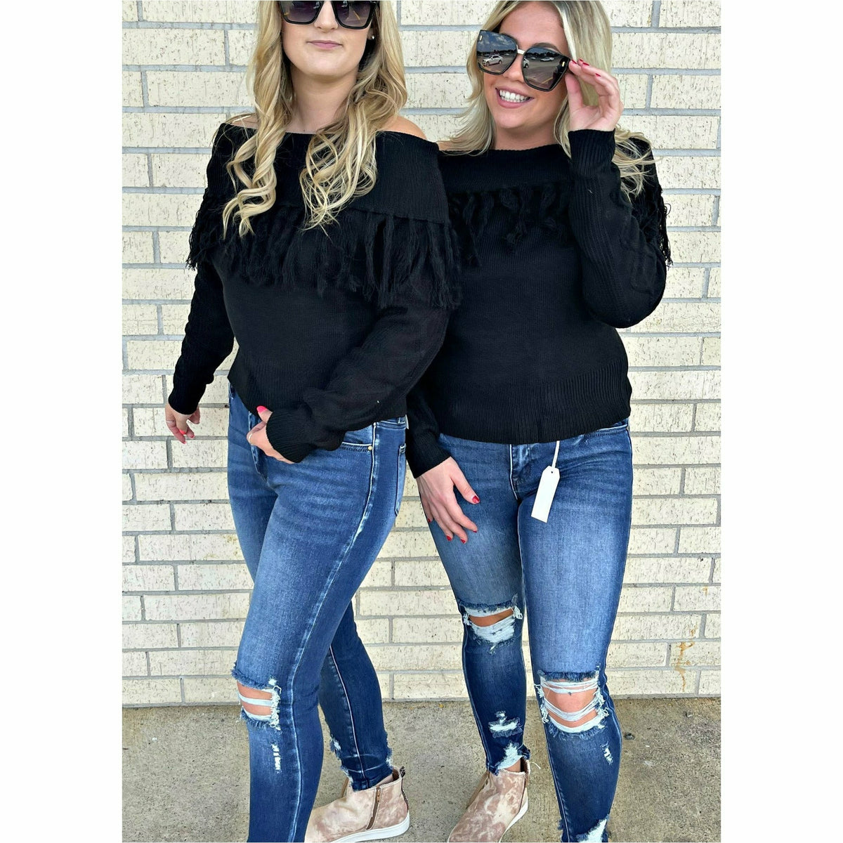 Camillla Black Fringe Sweater Top