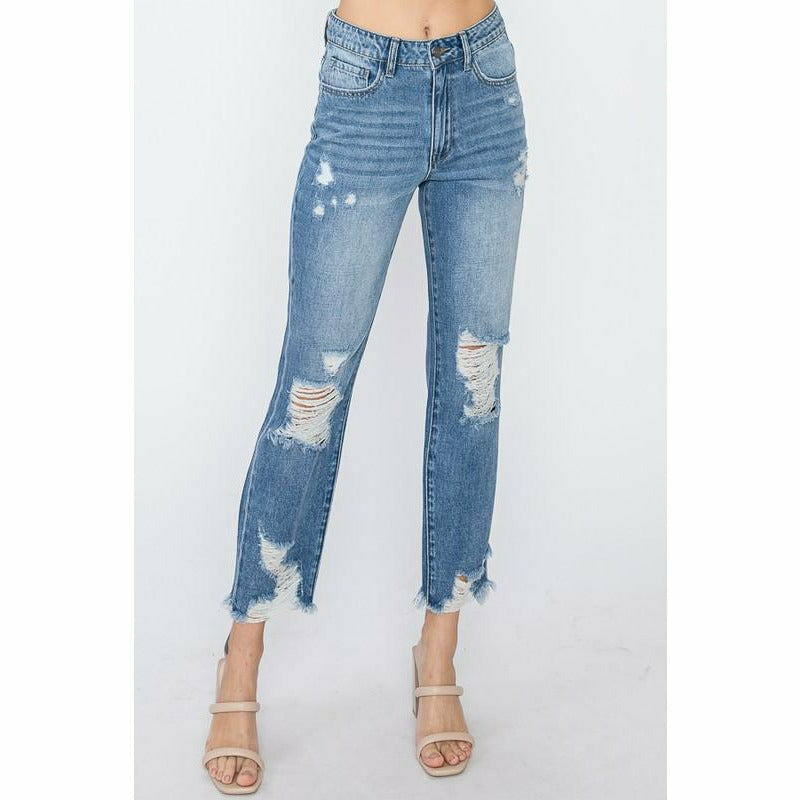 High Rise Distressed Girl Friends Jean