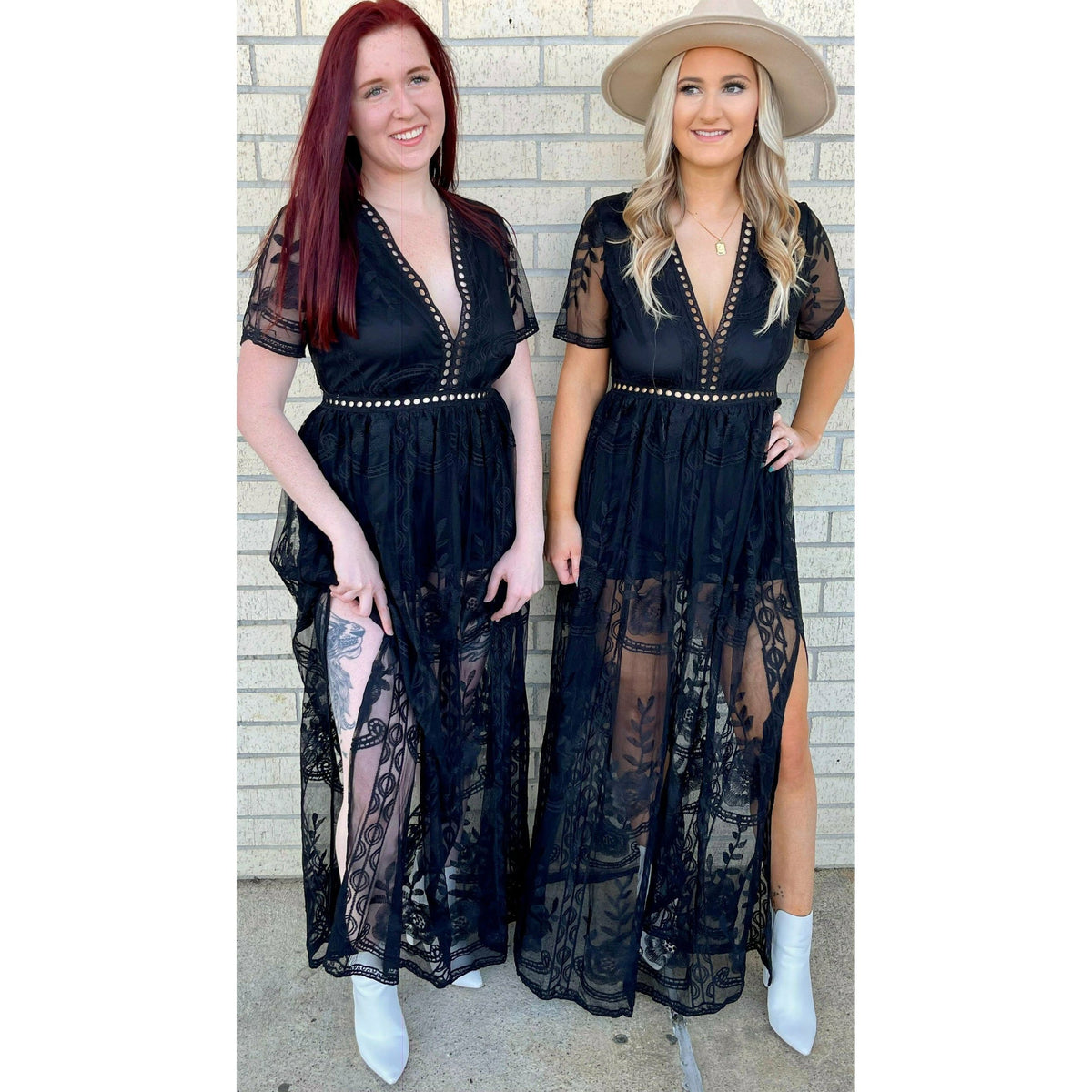 Melody Black Lace Short Sleeve Maxi Dress