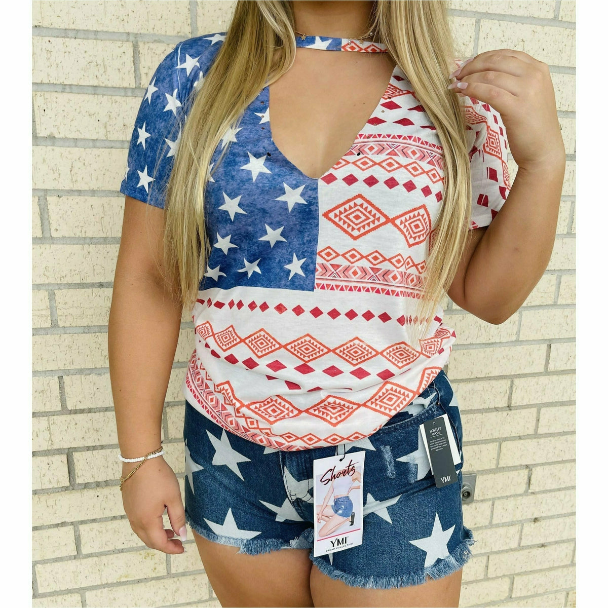 Aztec Flag choker Neck Top