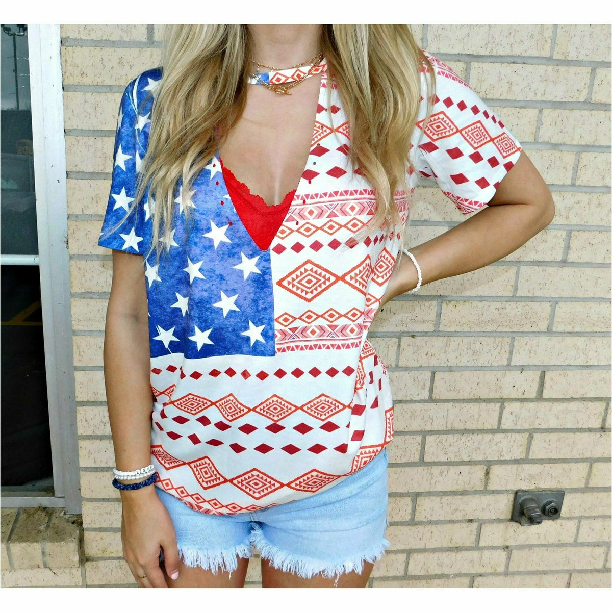 Aztec Flag choker Neck Top