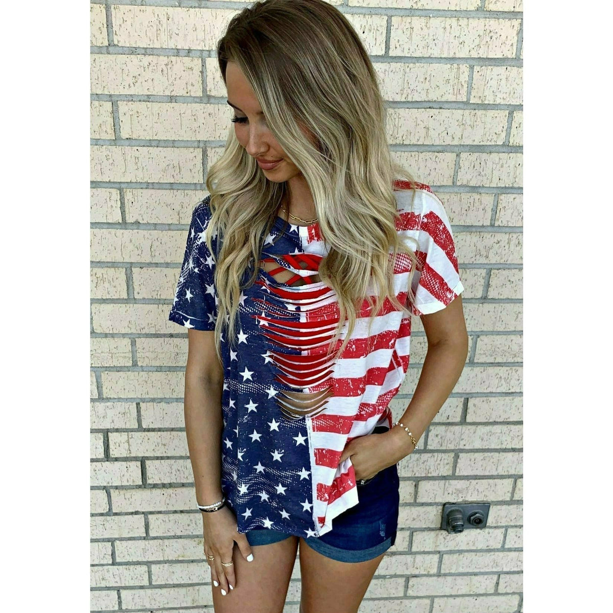 USA 4th Flag laser cut Top