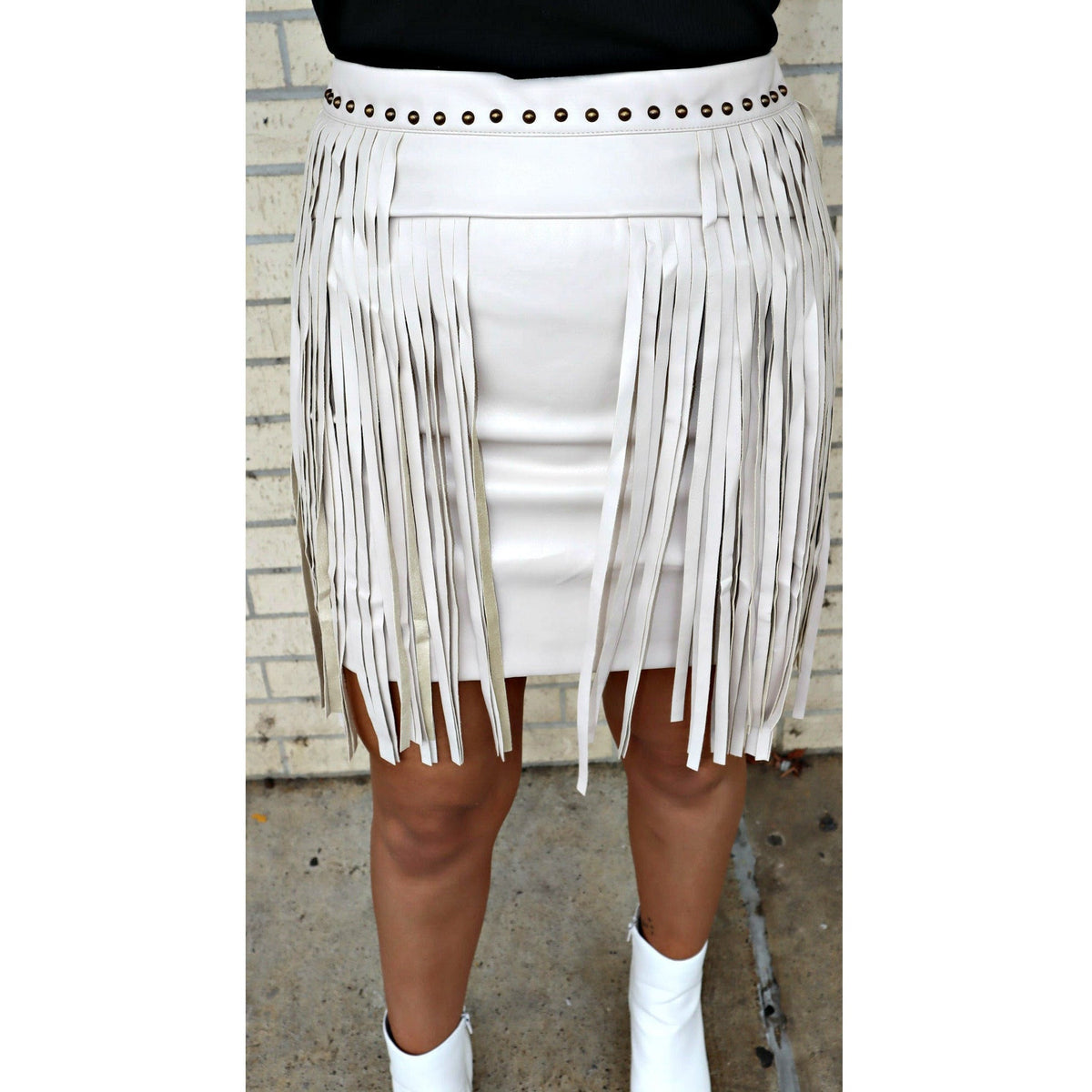 Janelle Fringe faux leather Skirt