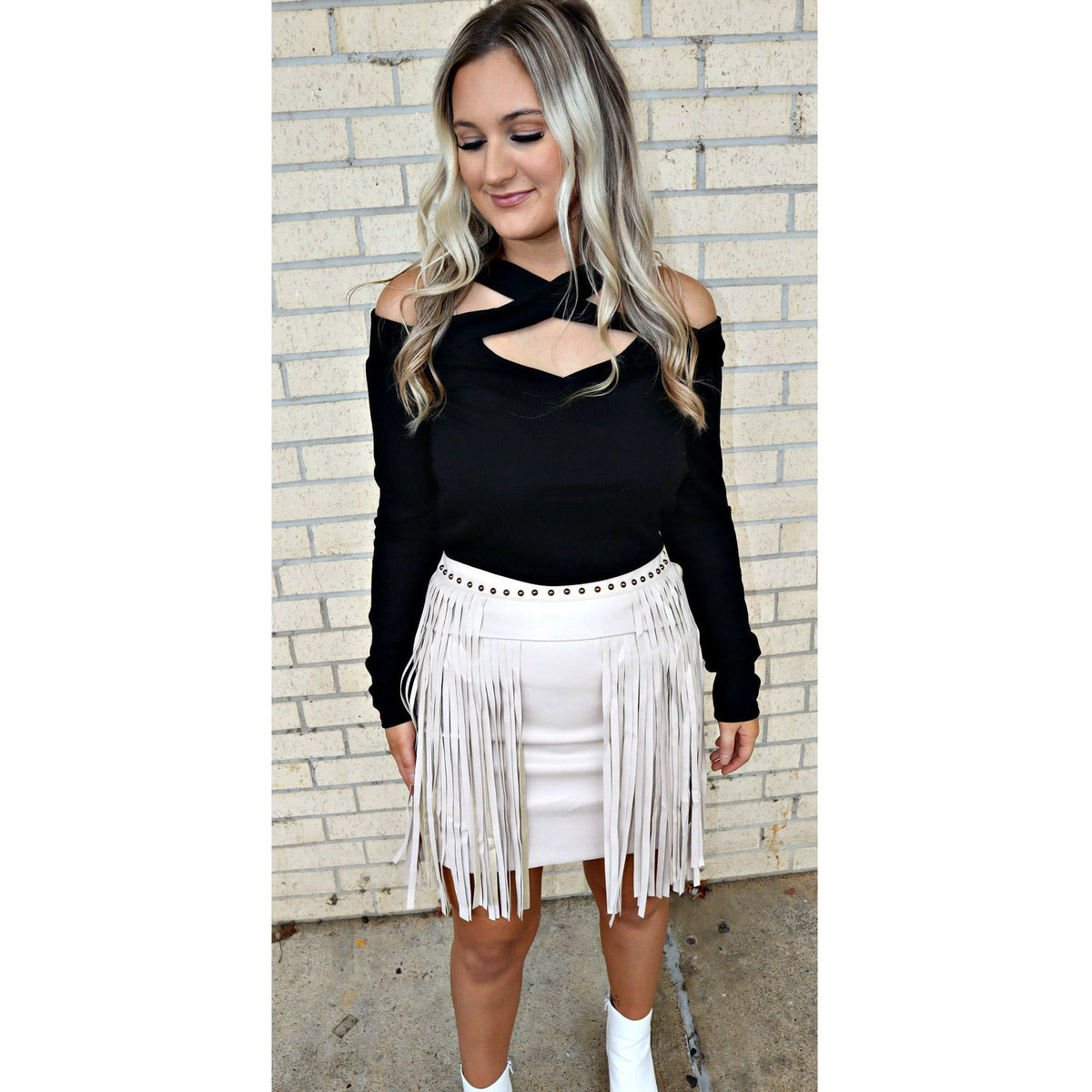 Janelle Fringe faux leather Skirt