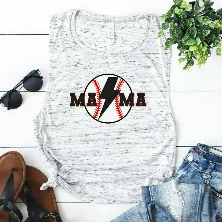 baseball bolt Mama tee or tank