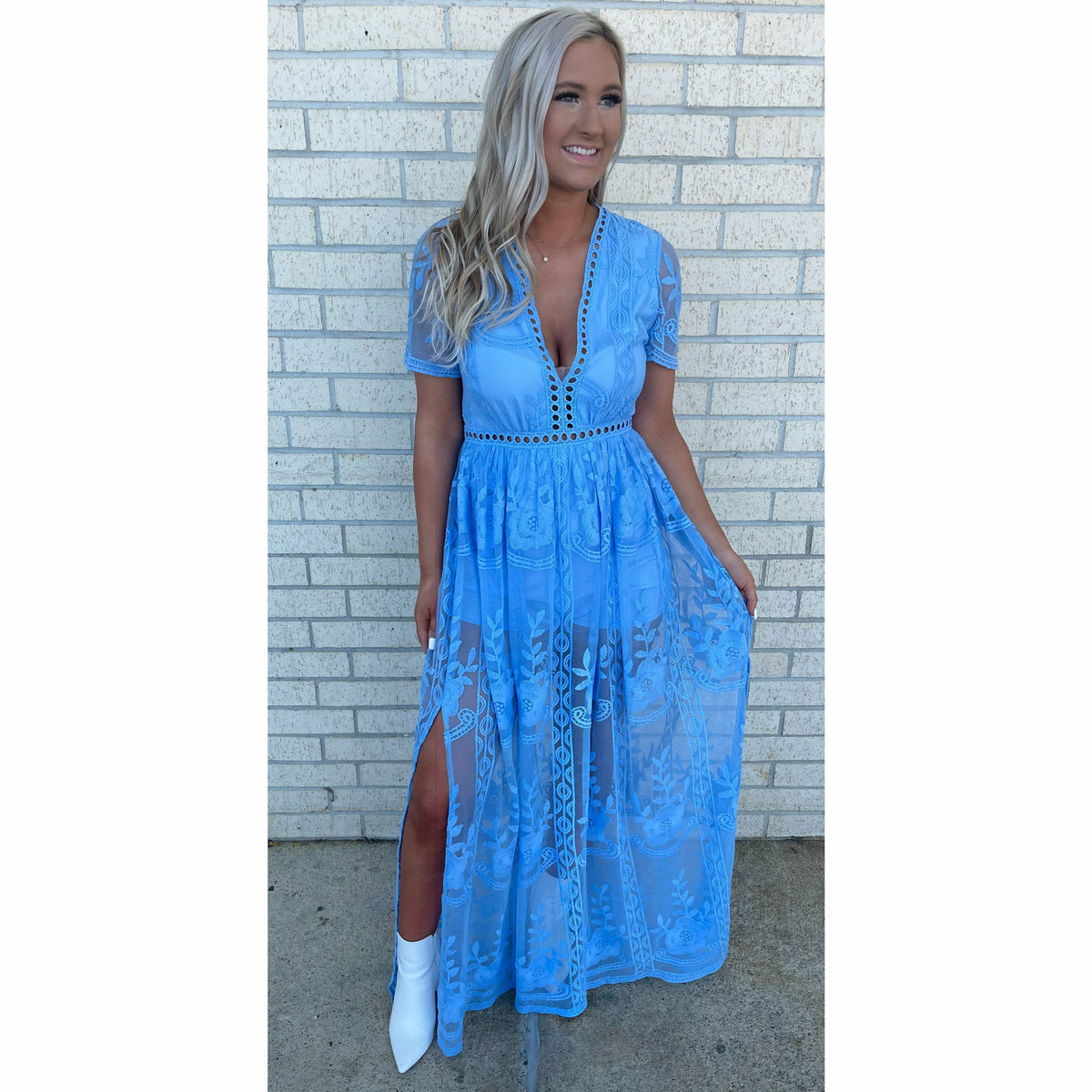 Avia Blue Lace Maxi Dress