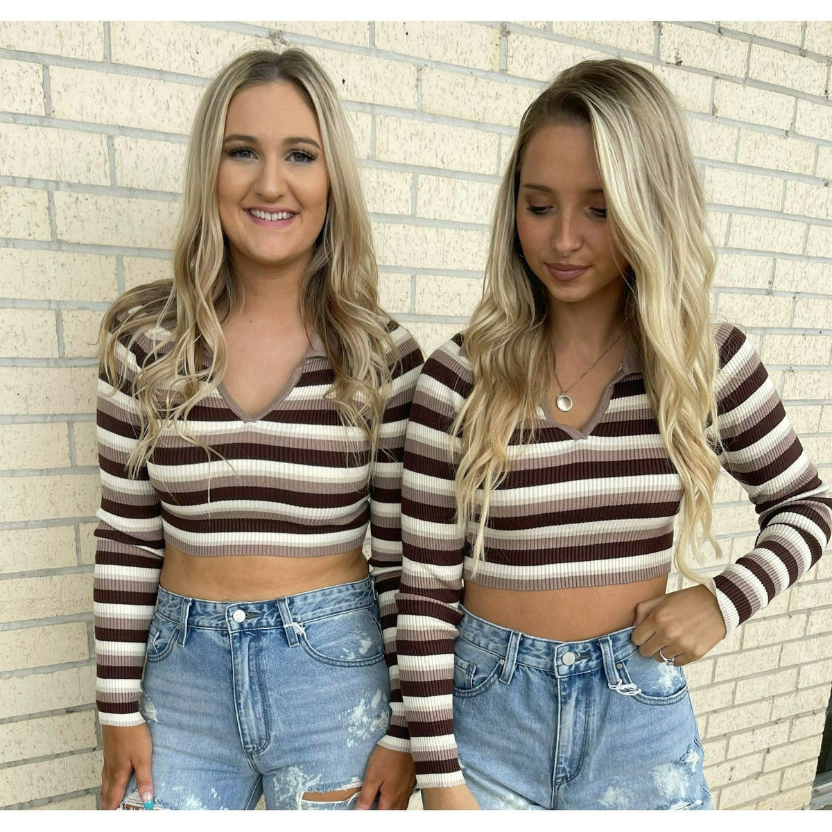 Mindy Stripe Crop Long Sleeve Top