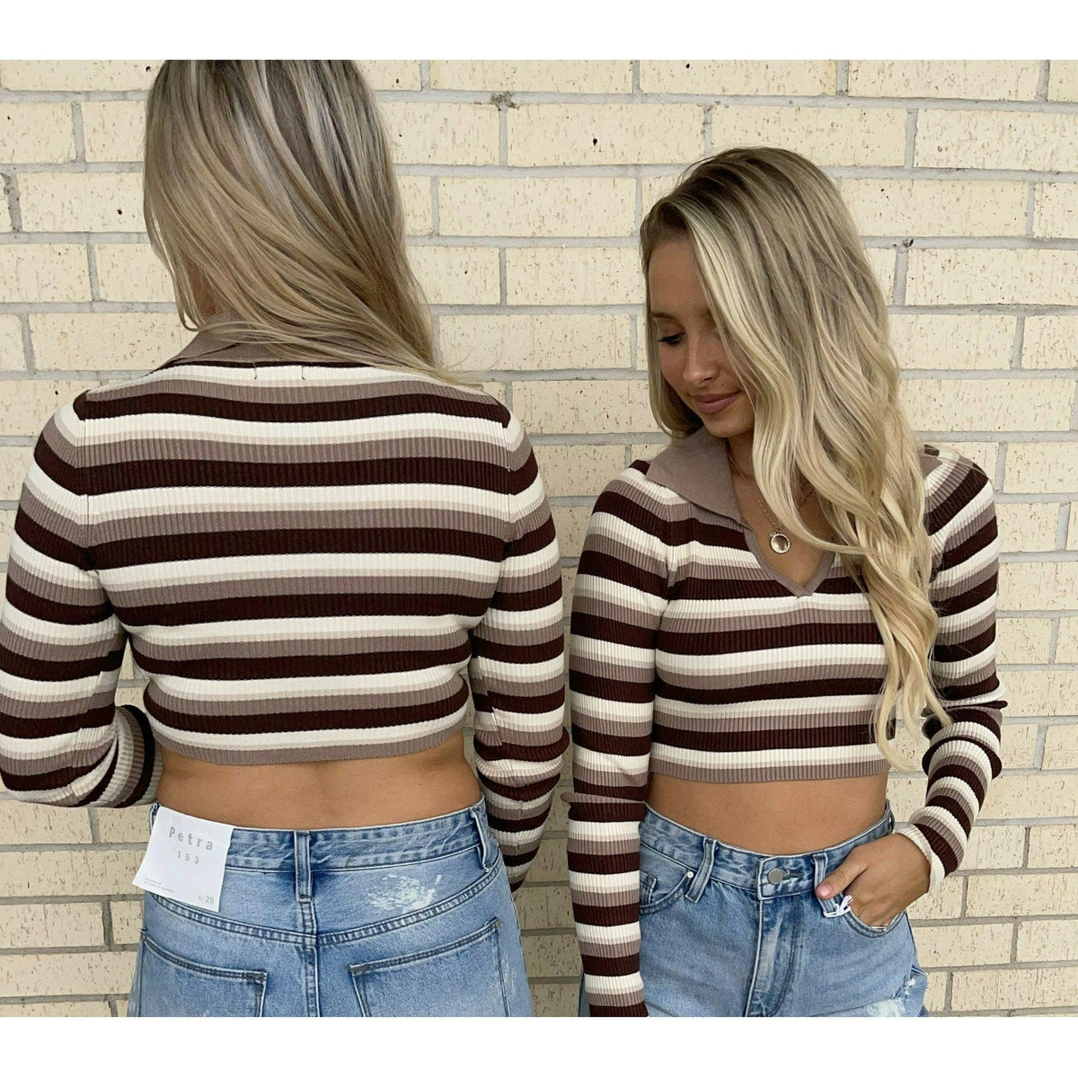 Mindy Stripe Crop Long Sleeve Top