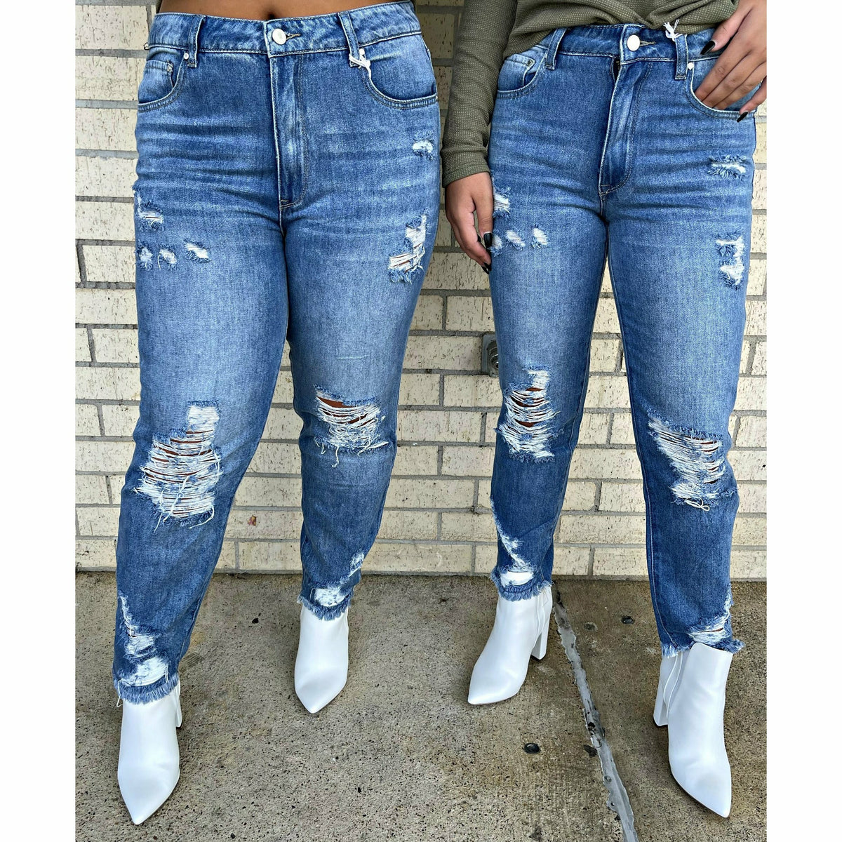 High Rise Distressed Girl Friends Jean