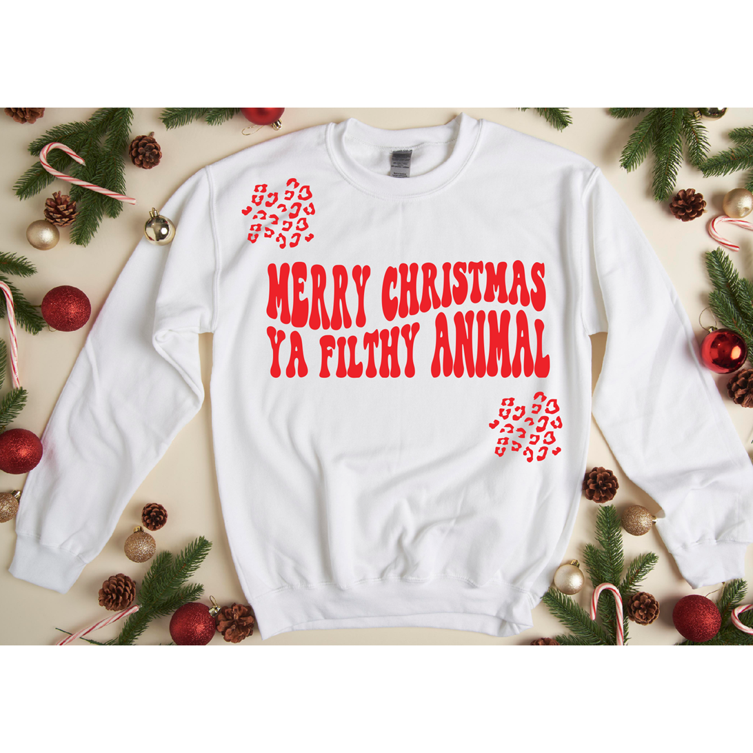 Merry Christmas Ya Filthy Animals Leopard tee or sweatshirt