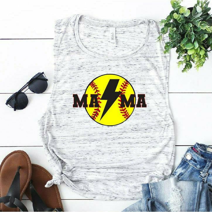 softball bolt Mama tee or tank top