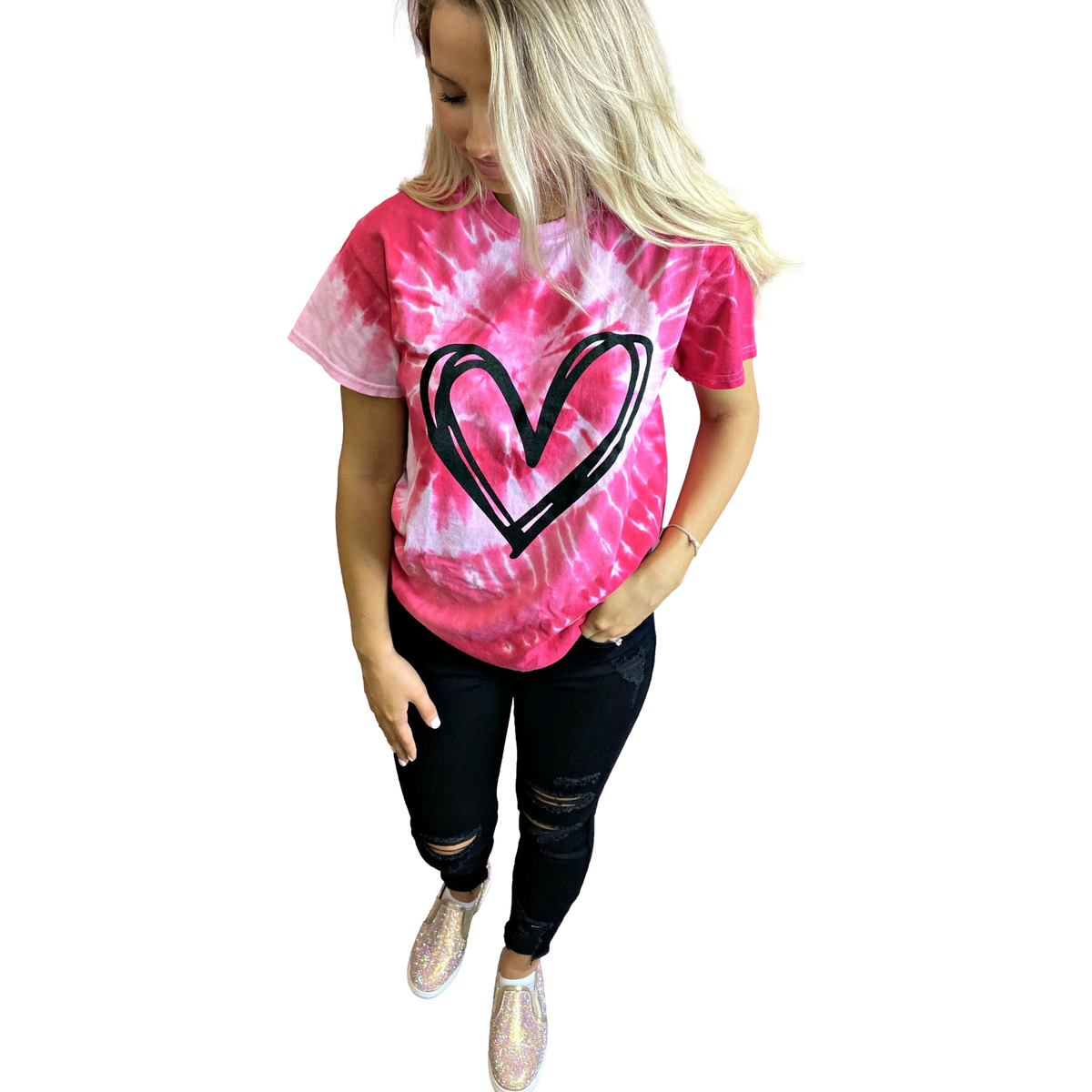 Pink Tie dye Heart Tee