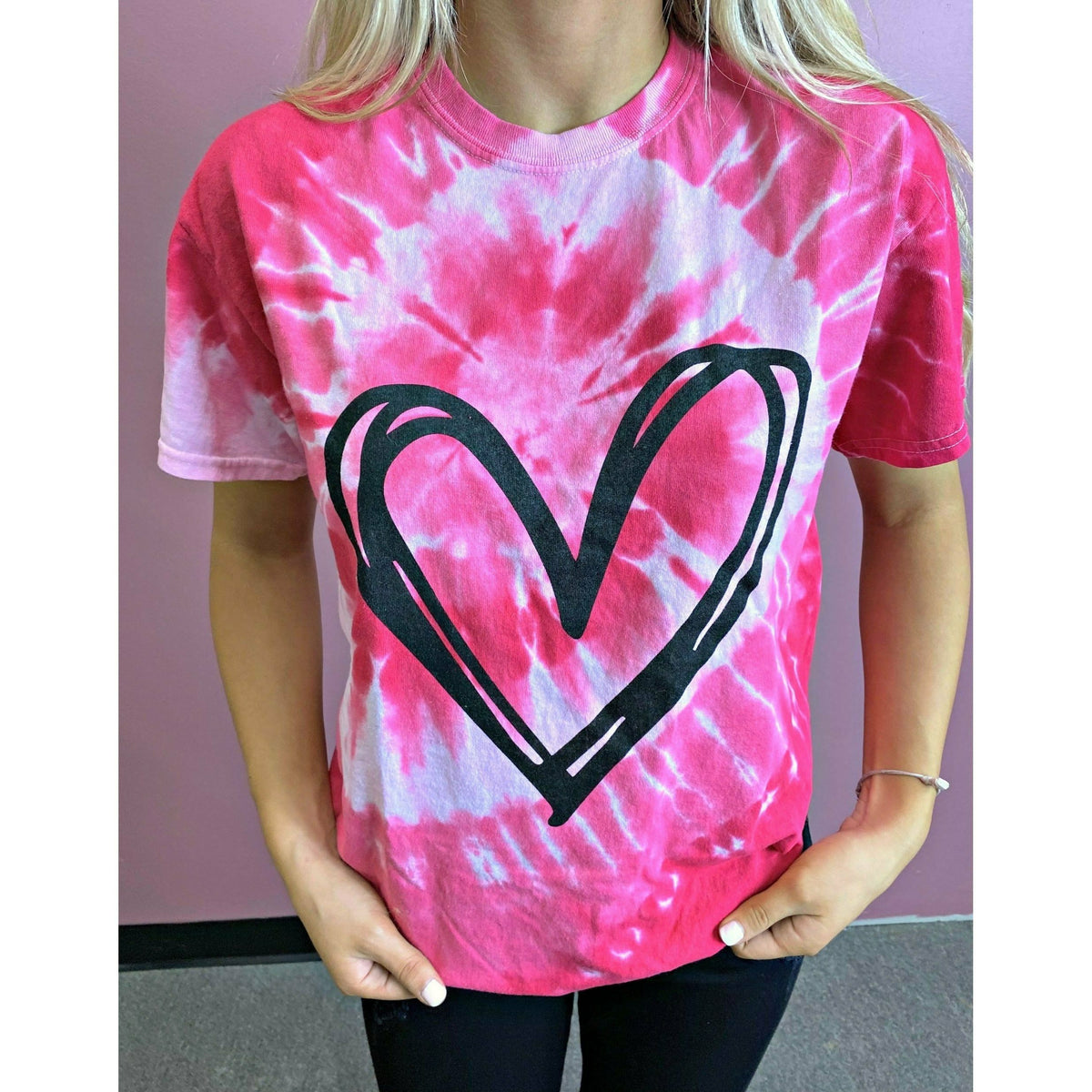 Pink Tie dye Heart Tee