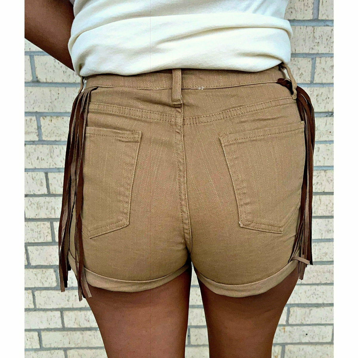 Emilee Tan Denim Shorts with Fringe